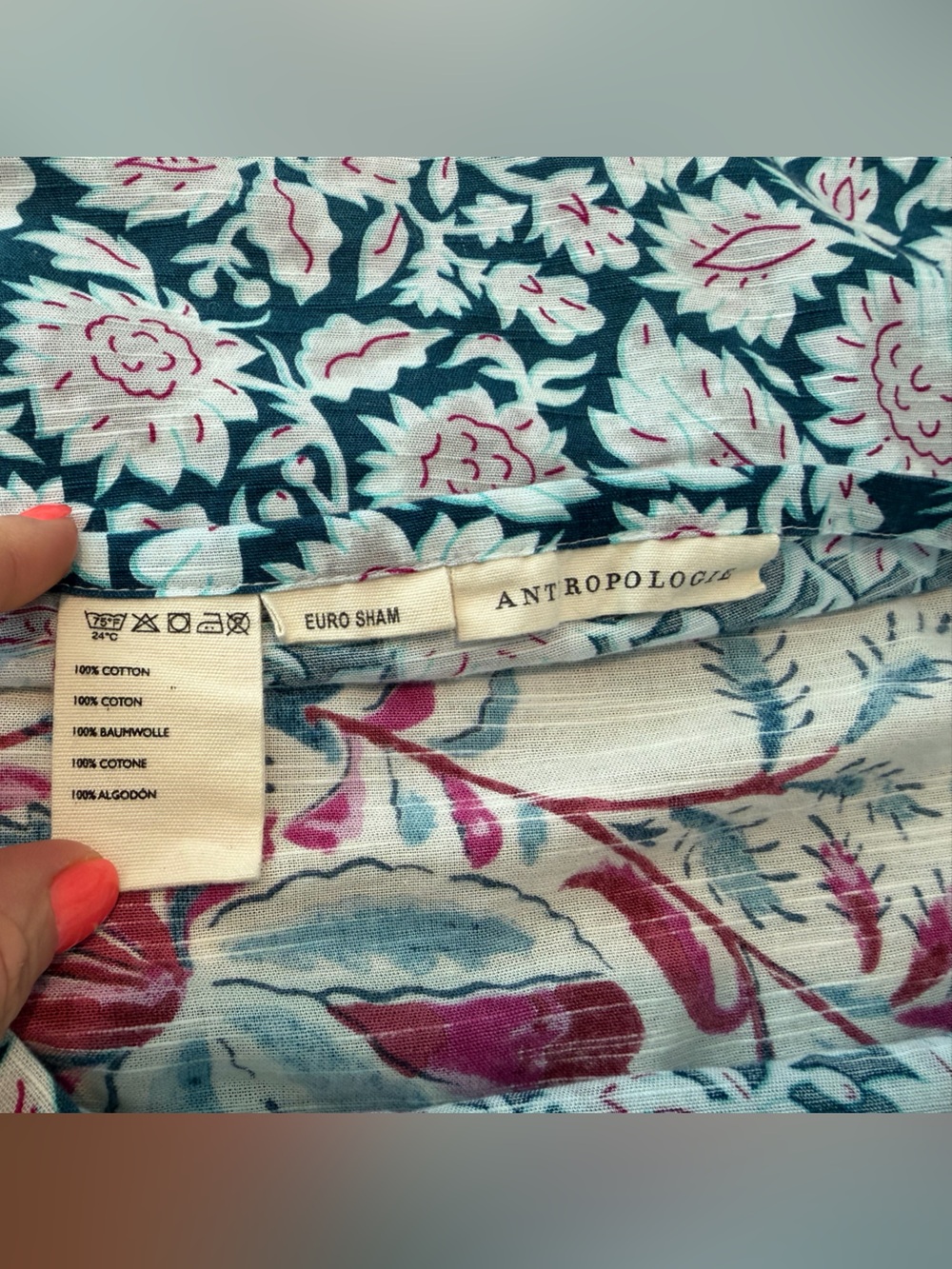 Anthropologie Meze Euro Sham Block Print Floral - Picture 5 of 7